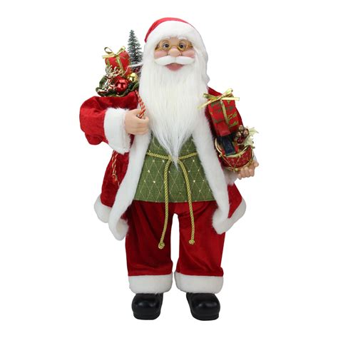 red  white santa claus christmas figurine  presents  drum