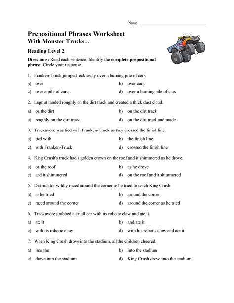 prepositional phrases worksheet  reading level  preview