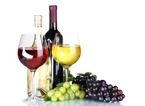 ripe grapes wine glasses  bottles  wine isolated  white