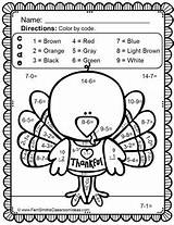 Thanksgiving Color Subtraction Math Freebie Numbers Number Addition Printable Subject Kindergarten sketch template