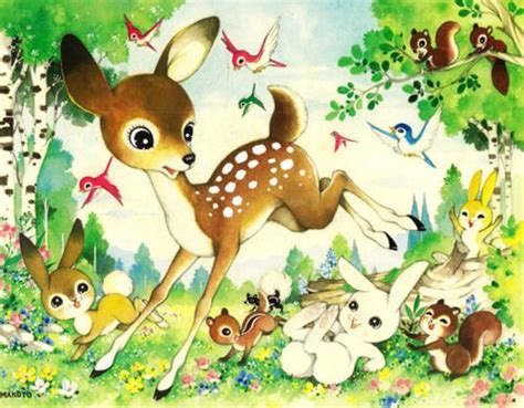 retro deer and rabbit other vintage manga art vintage art