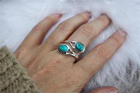 sterling silver turquoise ring adjustable statement ring