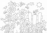 Garden Flowers Coloring Fleurs Flower Cat Coloriage Jardin Printemps Pages Fleuri Spring Contemplating Ladybugs Butterflies Pretty Un Et Vegetation Beautiful sketch template