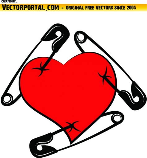 red heart punctured with black pins vector free download