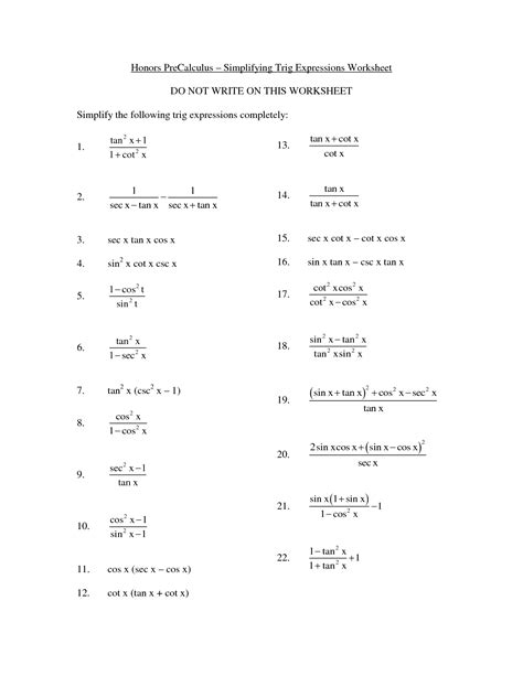 trigonometry precalculus worksheets inverse trig functions worksheet