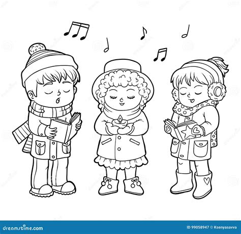 coloring book kids christmas choir stock vector illustration  game