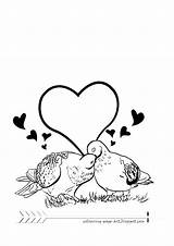 Pigeon Colouring Kiss Wildlife Valentine sketch template