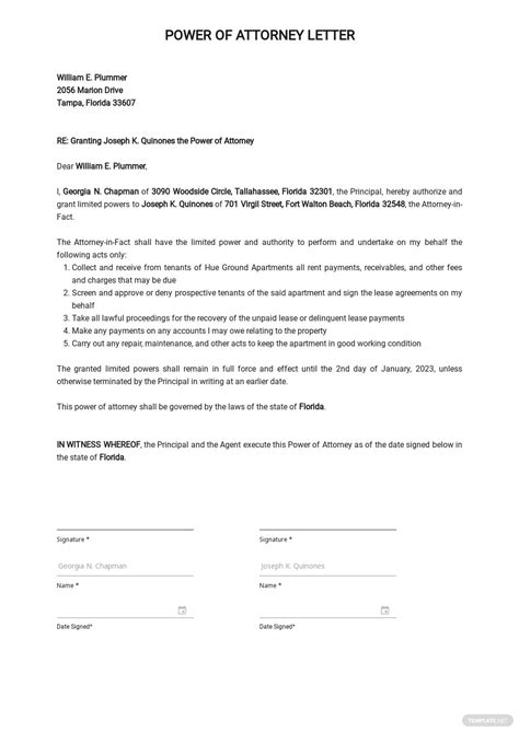 power  attorney authorization letter template google docs