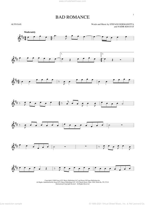 Gaga Bad Romance Sheet Music For Alto Saxophone Solo [pdf]