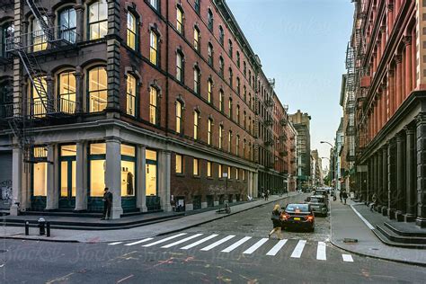 street view of soho fashion district of new york city at