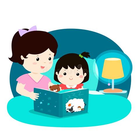 a illustration of a mother reading a bedtime story to her stock vector