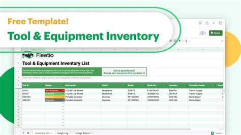 creating  tool equipment inventory spreadsheet   template