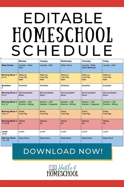 editable homeschool schedule  printable homeschool schedule
