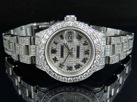 Ladies Rolex Datejust 27 Mm Oyster Full Iced Out Dial Diamond Watch 9