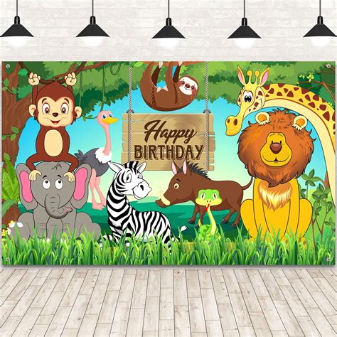 buy jungle animal theme backdrop  birthday party large fabric