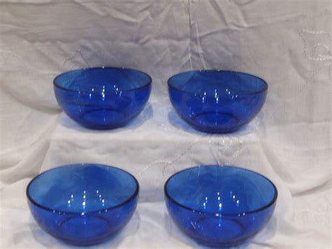 4 Cobalt Blue Glass Ceral Soup Bowls Made In Mexico What