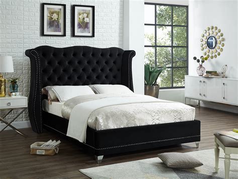black upholstered bed pacific imports