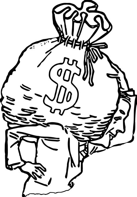 big bag  money coloring page outline wecoloringpagecom