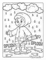 Coloring Spring Pages Rain Printable Easy Child Boy Puddles Flowers sketch template