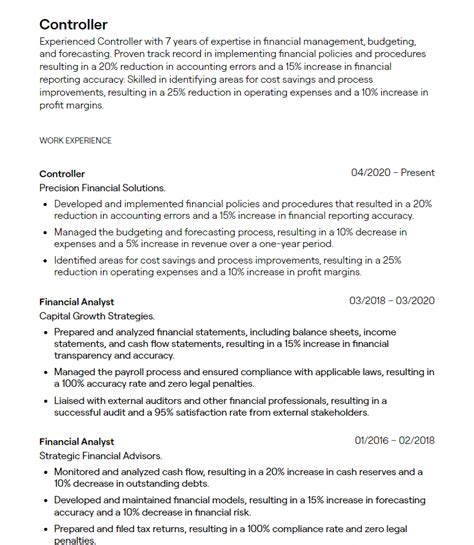 controller resume examples  guidance