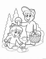 Coloring Foraging Mushrooms Boy Girl Fall Pages Printable sketch template