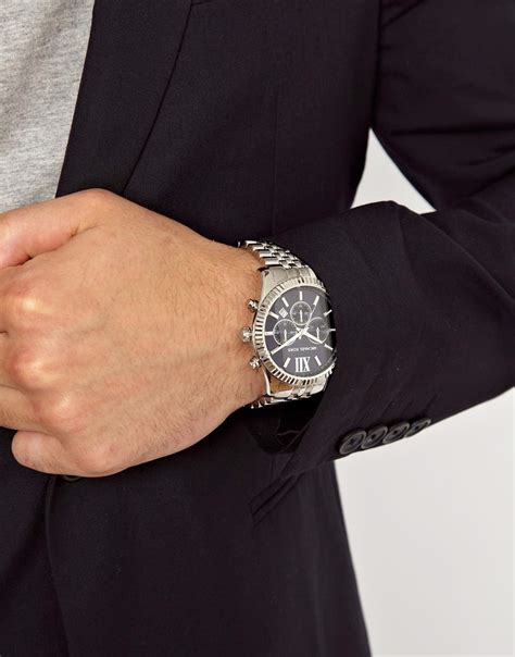 lyst asos michael kors  lexington chronograph silver  metallic  men