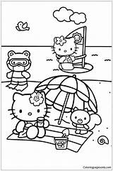 Kitty Hello Friends Pages Her Beach Coloring Color Kids Print Adults sketch template