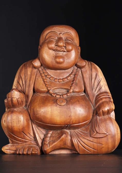 Sold Wooden Fat Happy Buddha Of Wealth 20 3bw3 Hindu