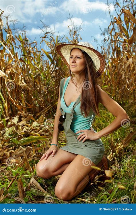 Attractive Woman Farmer In The Cornfield Stock Image Image Of