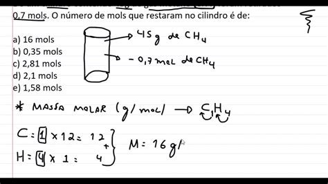 exercicio de quimica massa molar massa  numero de mols de metano youtube