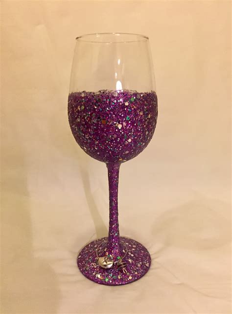 Hand Crafted Sparkle Wine Glass Purple W Charm Sparkle Network