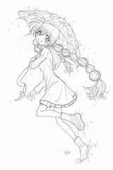 Girl Anime Umbrella Coloring Line Sureya Lineart Deviantart Cute Clipart Pages Portrait Drawings Color Do Clipground Rain Printable sketch template