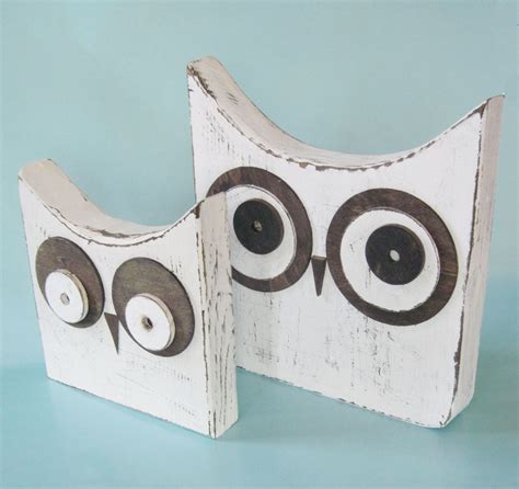 set   distressed white wood owls  project cottage scrap wood