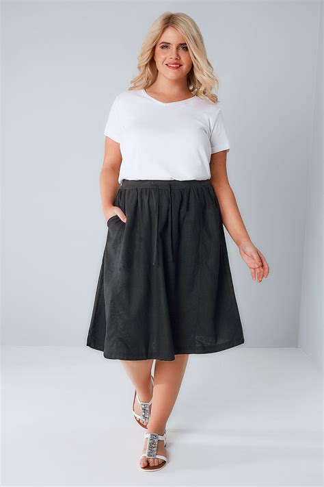 black linen midi skirt  size