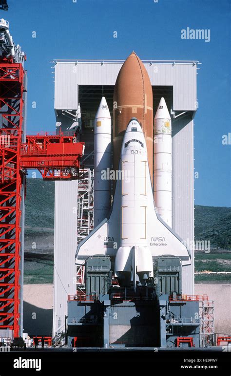 close  view  space shuttle enterprise  launch position   stock photo royalty