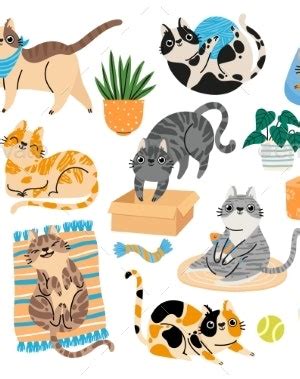 cartoon cats playing  toys relaxing vectors graphicriver