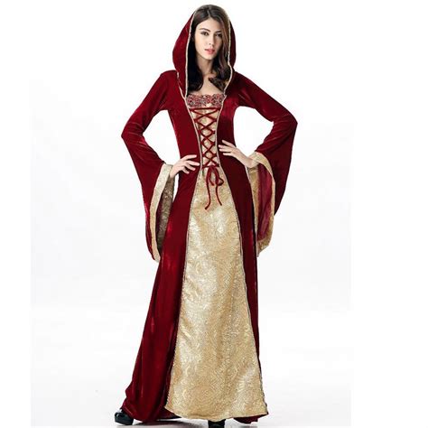 Luxury Red And Gold European Court Hooded Vintage Fancy Dress Cosplay