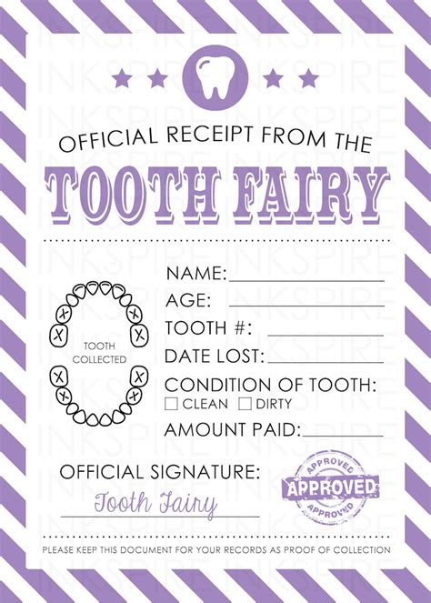tooth fairy receipt  printable printable templates