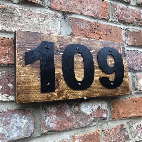 reclaimed wood  metal house door number plaques   rustic