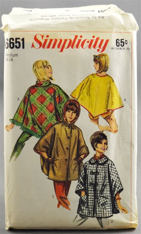 simplicity 6651 sewing pattern 4 styles of ponchos women size medium 14 16