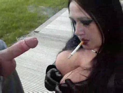 leather girl smoking and stroking cock fetish porn