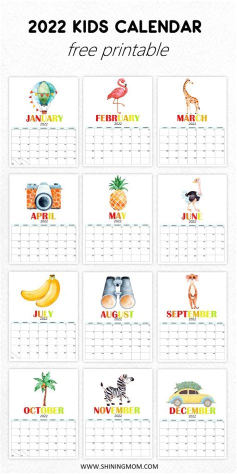 printable calendar  kids cute  fun theme