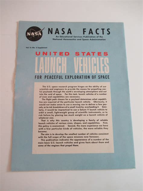 nasa facts launch vehicle posterbrochure  vintage etsy