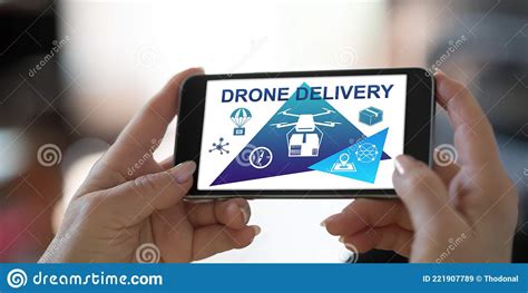 drone delivery concept   smartphone stock image image  mobile