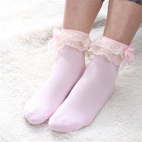 Solid Cotton Lace Ruffles Womens Socks Lovely Frilly Edge Princess