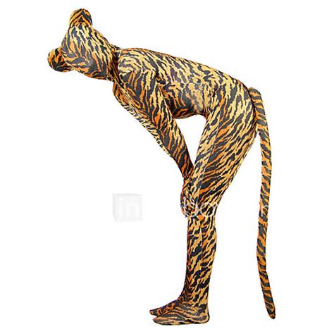 Tiger Pattern Spandex Lycra Unisex Zentai Catsuit With Tail 491676 2017