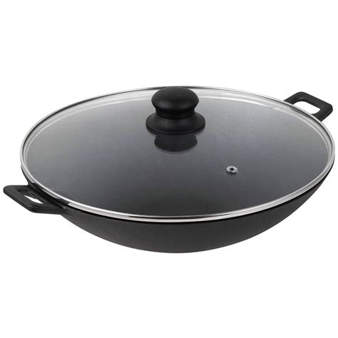 gietijzeren wokpan met dekking cm kinghoff geschikt voor inductie blokker