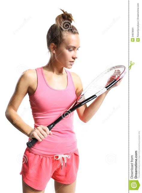 girl with squash racket stock image image 34878691
