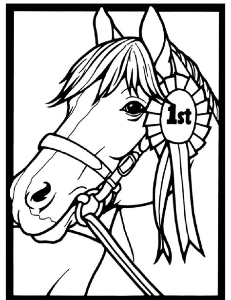 horse coloring page  show pony proudly wearing blue ribbon horse