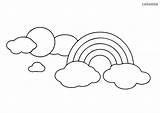 Rainbow Sun Coloring Clouds Printable sketch template
